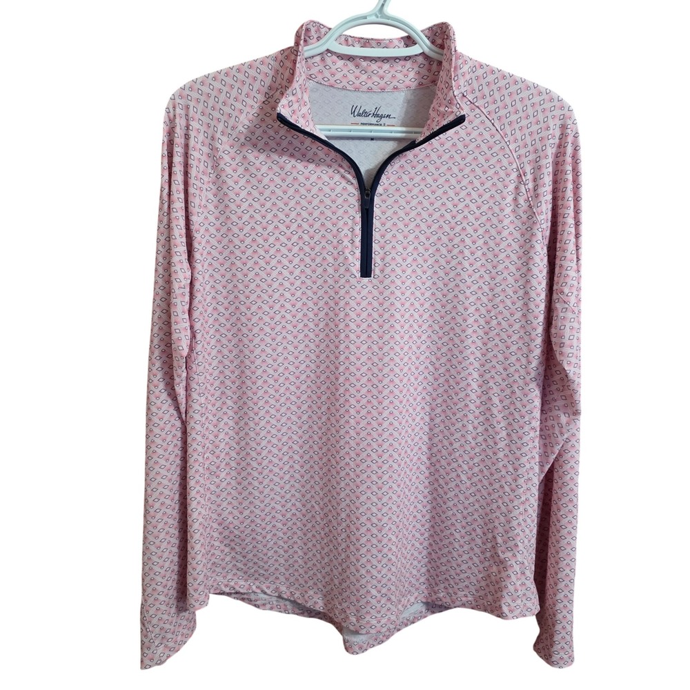 Walter Hagen Womens Pink Geometric Suncover UPF 50+ Quarter Zip Golf Top‎ Medium